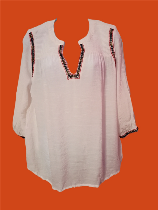 Hope & Harlow Tops - Boho White Embroidered Peasant Top